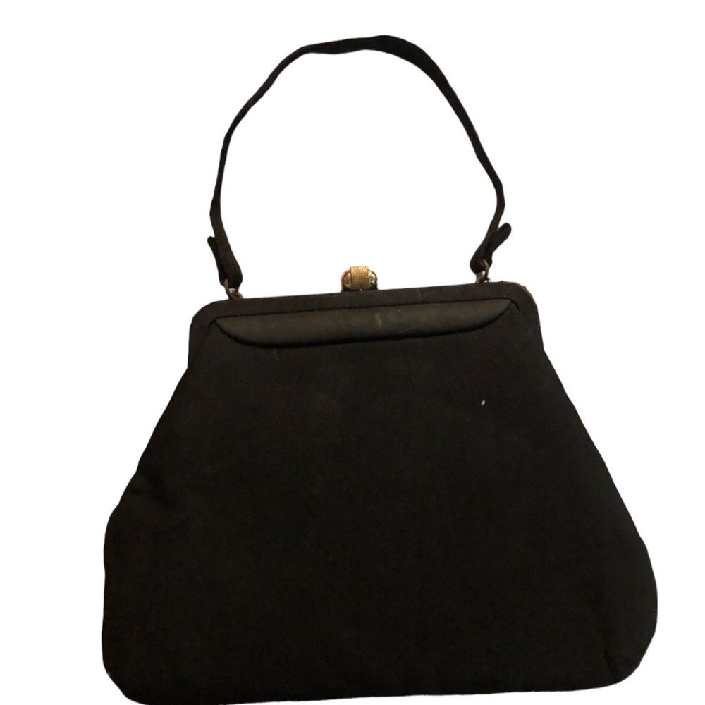 Vintage black formal hand bag matte black with clasp lined